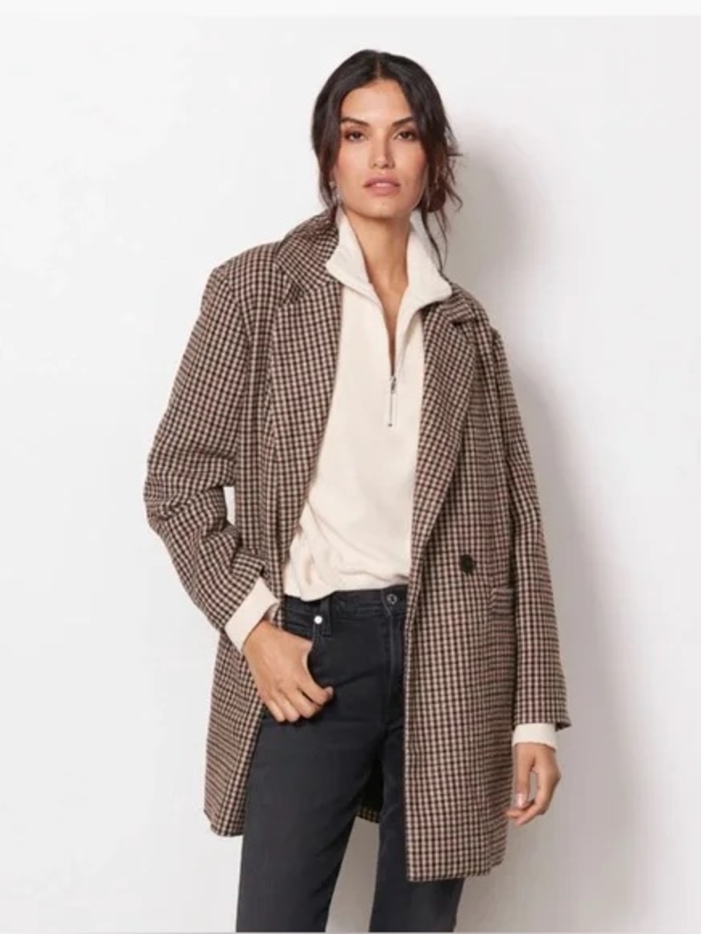 Evereve Betty Blazer Coat Oversized Houndstooth Medium